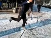 A Man Balances Himself On The Rope
