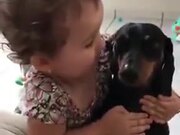 Little Girl Expressing Love To Pet Dog