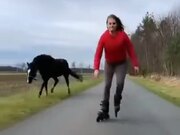 Roller Skating Alongside A Beautiful Horse
