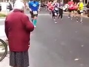 Grandma High Fives Everyone During The Marathon