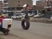 When Your Only Form Of Transport Is A Truck's Tire
