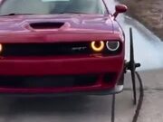 Dodge Demon With Cart Wheels Does A Burnout