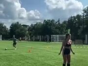 Football Shot Hitting A Bottle Over Woman's Head