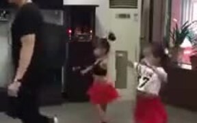 Man And Two Little Children Do The Shuffle - Fun - VIDEOTIME.COM