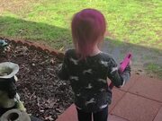 Little Girl Runs to Greet Dad in the Driveway