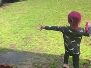 Little Girl Runs to Greet Dad in the Driveway