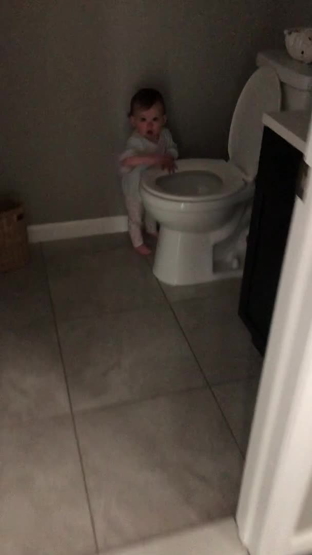 Guilty Toddler Caught Putting Spatula in Toilet