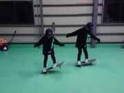 Sisters Perform Synchronized Tricks On Skateboard