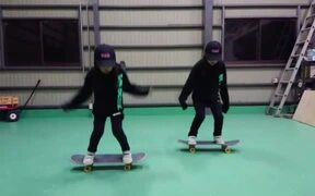 Sisters Perform Synchronized Tricks On Skateboard - Kids - VIDEOTIME.COM