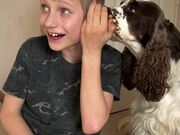 Dog Tries to Whisper into Owner's Ears