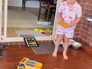 Toddler Feeds Dog Through Remote Control Toy Truck