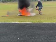 RC Jet Crashes in Flames Instantly After Take Off