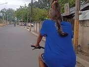 Cat Goes for Ride on Biking Human's Shoulders