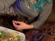 Kitty Swats Away Salad