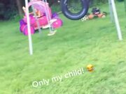 Kid Mows Lawn With Toy Car
