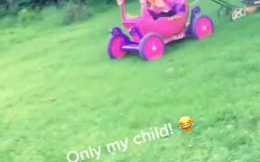 Kid Mows Lawn With Toy Car - Kids - VIDEOTIME.COM