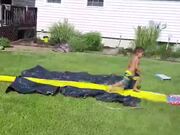 3 y/o Doesn't Know How To Use A Water Slide