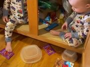 Twins Make Mess After Going Inside Cabinet Kitchen