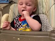 Unwell Toddler Dozes Off While Eating His Food
