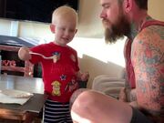 Toddler Grabs Fork and Feeds Dad Eggs