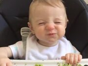 Baby Girl Makes Silly Faces as She Tastes Broccoli