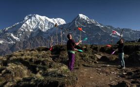 People Enjoy Slacklining and Other Sports in Nepal