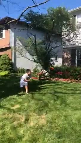 Kid Scores Basket After Throwing Ball on Roof