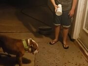 Uncle Scares Girl While She Feeds Dog