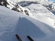 Guy Skis Down Steep Mountain Side at Speed