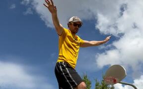 Man Shoots Multiple Hoops While Balancing - Fun - VIDEOTIME.COM