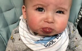 Little Baby Makes Funny Faces as He Tries New Food