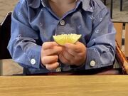 Kid Puckers Face and Giggles After Tasting Lemon