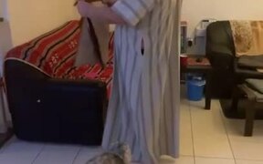 Cat Thinks It's Playtime and Jumps on Prayer Mat - Animals - VIDEOTIME.COM