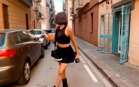 Woman Skates Down Narrow Street With Ease - Sports - VIDEOTIME.COM