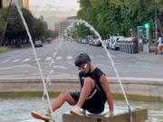 A Man Fails To Jump In Fountain