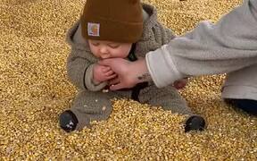 Baby Plays With Corn Kernels