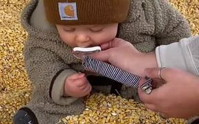 Baby Plays With Corn Kernels - Kids - VIDEOTIME.COM
