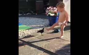 Toddler Plays With Bird and Offers It Food - Animals - VIDEOTIME.COM