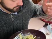 Cat Snatches Pasta From Fork While Her Owner Eats