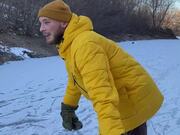 Guy Acting Cocky While Skating On Frozen River