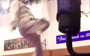 Taekwondo Champion Kicks Punching Bag Speedily - Sports - VIDEOTIME.COM