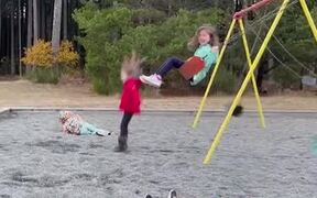 Kids Jump Off Swing Set Playfully - Kids - VIDEOTIME.COM