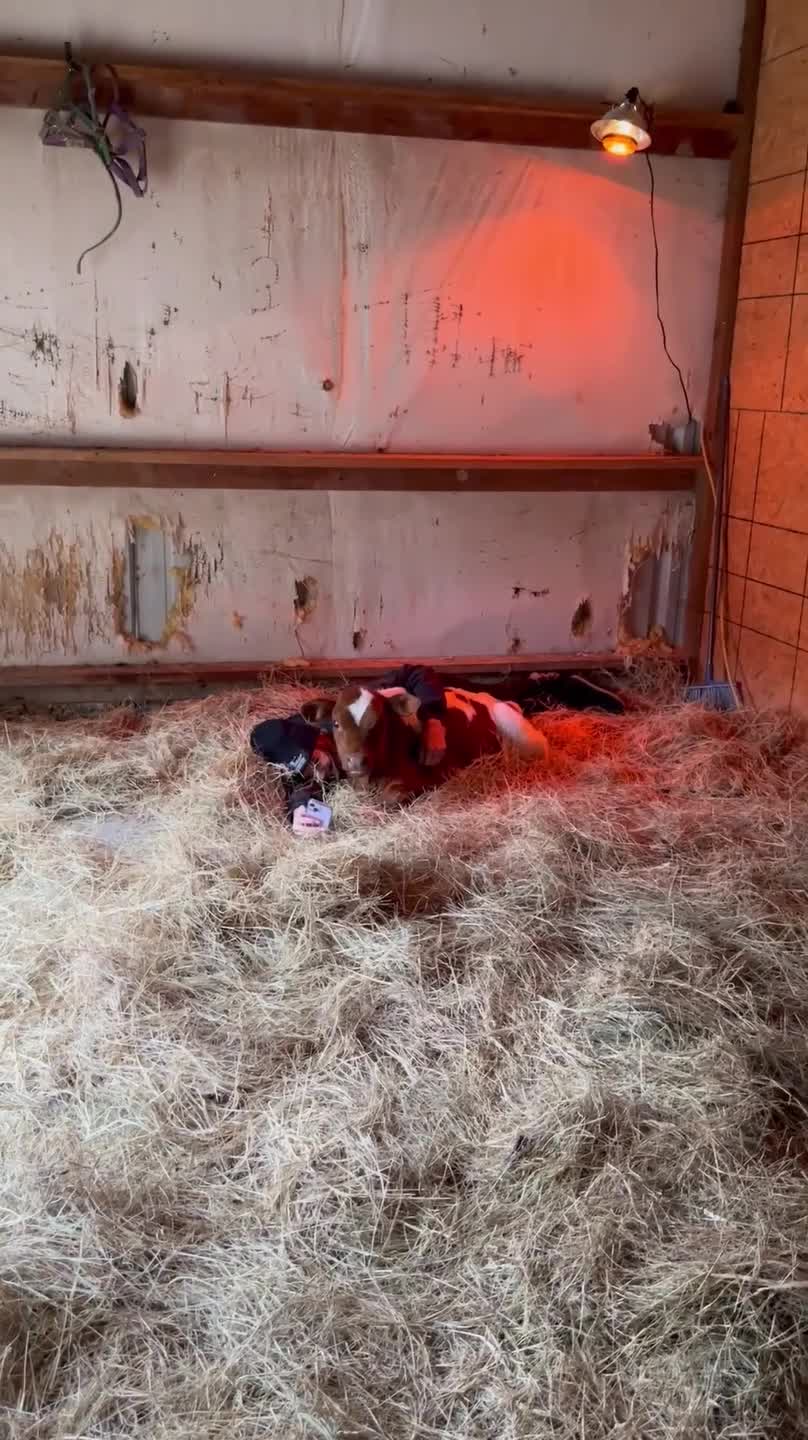 Girl Cuddles With Calf to Keep Him Warm