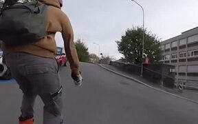 Person Rides on Roller Skates Through City - Sports - VIDEOTIME.COM