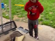 Little Kid Tries to Sneak in Toy Behind His Back