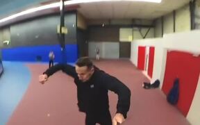 Guy Wearing Roller Skates Attempts High Jump - Sports - VIDEOTIME.COM