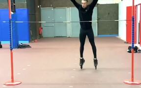 Guy Wearing Roller Skates Attempts High Jump