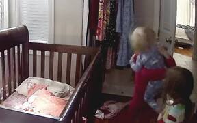 Little Girls Come to Get Toddler Out of Her Crib