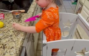Little Girl Offers Pieces of Carrot to Blind Dog