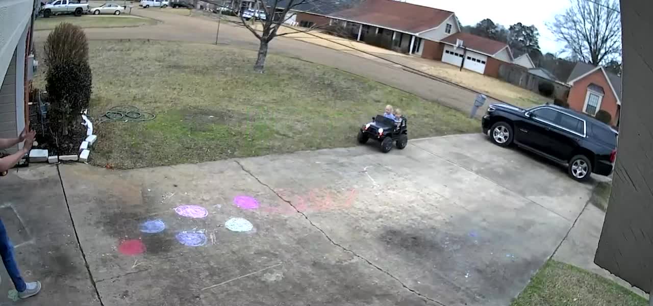 Dad Quickly Rescues Kids Riding Toy Car